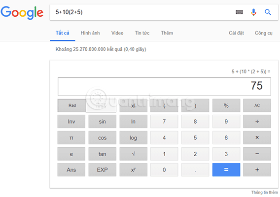 Làm toán trên Goolge Search