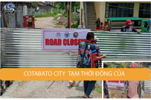 Một con đường dẫn đến Barangay Rosary Heights-11 ở Thành phố Cotabato tạm thời bị đóng cửa