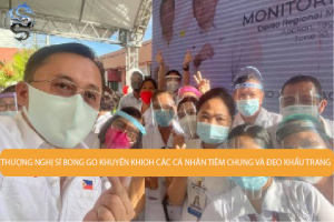 Thượng nghị sĩ Bong Go và các nhân viên y tế của Trung tâm Y tế Khu vực Davao ở Thành phố Tagum, Davao del Norte