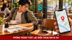 Minh họa điện thoại và bản đồ cho bài hướng dẫn xử lý khi thất lạc máy trong chuyến đi